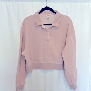 PINK Victoria's Secret Women Sweatshirt Large Pink Campus Collar Cropped